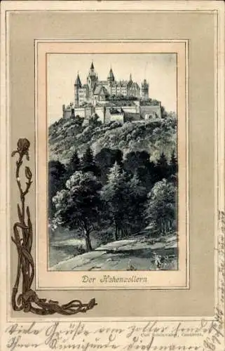 Präge Passepartout Litho Zimmern Bisingen im Zollernalbkreis, Burg Hohenzollern