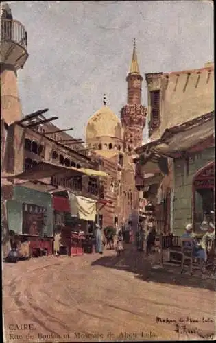 Künstler Ak Rossi, Kairo Ägypten, Rue de Boulac et Mosquee de Abou Lela