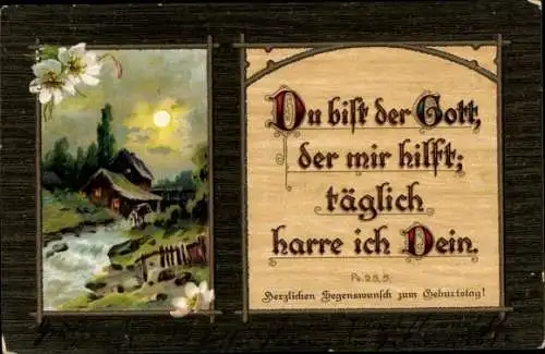 Ak Glückwunsch Geburtstag, Psalm 25, 5., Du bist der Gott, der mir hilft, täglich harre ich Dein