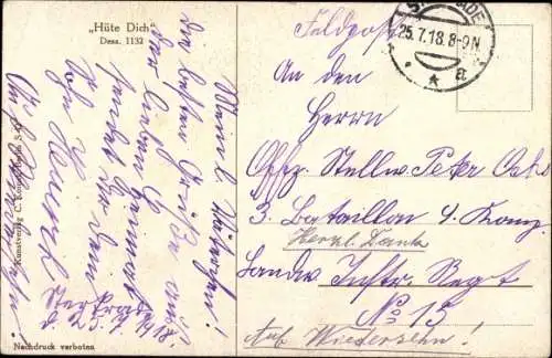 Künstler Ak Hüte Dich, Junge und Mädchen auf einer Bank