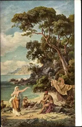 Künstler Ak Preller, Odyssee Landschaften IV c, Odysseus, Nymphe Kalypso