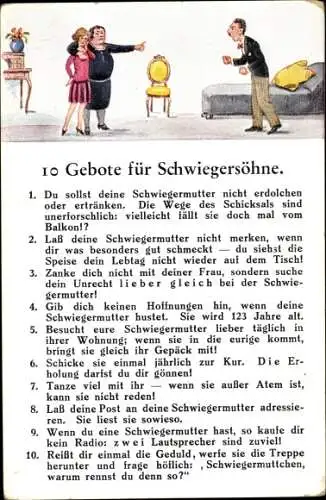Ak 10 Gebote für Schwiegersöhne, Du sollst deine Schwiegermutter nicht erdolchen