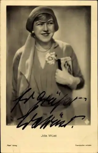 Ak Schauspielerin Ida Wüst, Portrait, Ross Verlag 6102 1, Ufa Film, Autogramm