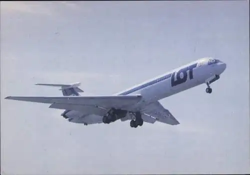 Ak Polnisches Passagierflugzeug Ilyushin 62M Fan-Jet, Polish Airlines LOT