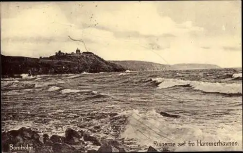 Ak Bornholm Dänemark, Ruineme set fra Hammerhavnen