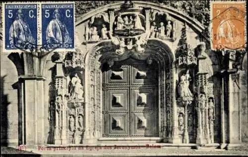 Ak Belém Lisboa Lissabon Portugal, Porta principal da Egreja dos Jeronymos