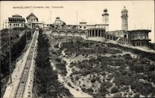 Ak Barcelona Katalonien, Cumbre del Tibidabo, Standseilbahn