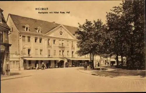 Ak Weimar in Thüringen, Karlsplatz mit Hotel Russischer Hof