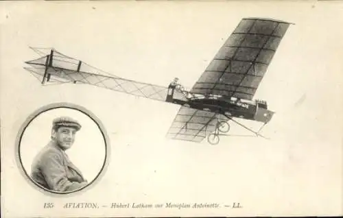Ak Aviation, Hubert Latham im Eindecker Antoinette