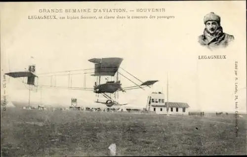 Ak Grande Semaine d’Aviation, Legagneux im Sommer-Doppeldecker