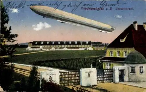 Ak Friedrichshafen am Bodensee, Zeppelinwerft, Luftschiff