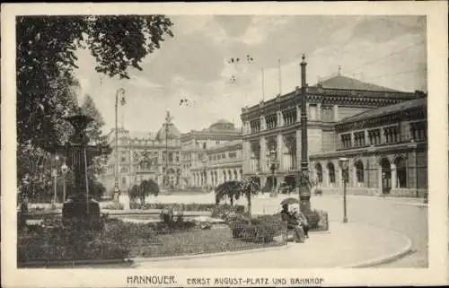 Ak Hannover in Niedersachsen, Ernst August-Platz, Bahnhof