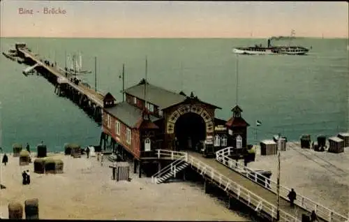 Ak Seebad Binz auf Rügen, Brücke, Dampfer