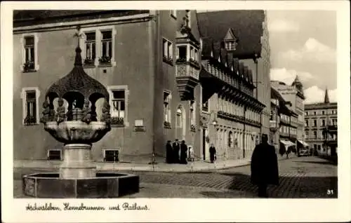 Ak Aschersleben Sachsen Anhalt, Hennebrunnen, Rathaus