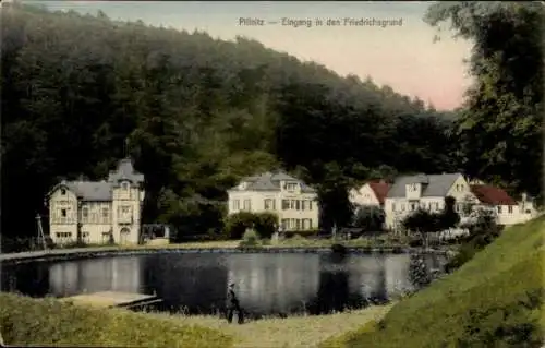 Ak Dresden Pillnitz, Friedrichsgrund, Eingang, Teich