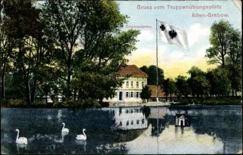 Ak Altengrabow Möckern in Sachsen Anhalt, Truppenübungsplatz, Kommandantur, Seeblick, Schwäne