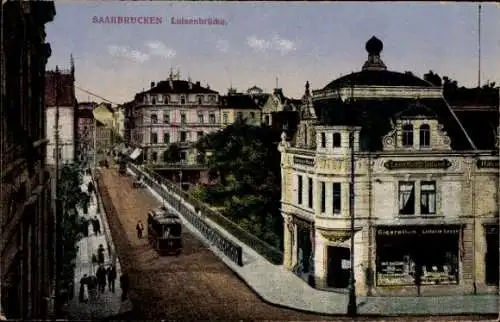 Ak Saarbrücken, Blick auf die Luisenbrücke, Straßenbahn