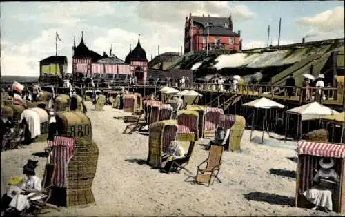 Ak Westerland auf Sylt, Neutralstrand, Strandkörbe, Flaggen