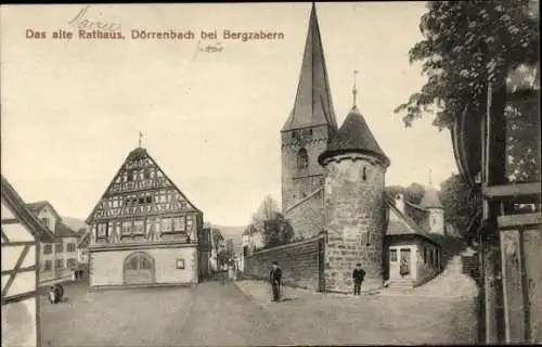 Ak Dörrenbach an der Weinstraße Pfalz, altes Rathaus, Fachwerkhaus