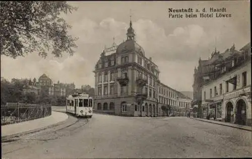 Ak Neustadt an der Haardt Neustadt an der Weinstraße, Straßenbahn, Hotel Löwe