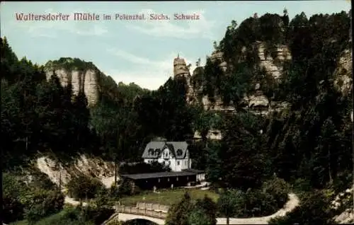 Ak Waltersdorf Bad Schandau an der Elbe, Waltersdorfer Mühle im Polenztal