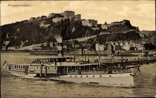 Ak Ehrenbreitstein Koblenz am Rhein, Festung Ehrenbreitstein, Salondampfer