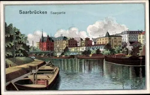 Künstler Ak Saarbrücken im Saarland, Saar, Lastkähne