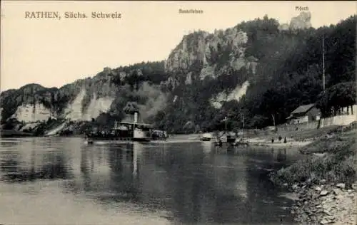 Ak Rathen an der Elbe Sächsische Schweiz, Mönch, Basteifelsen, Schiff