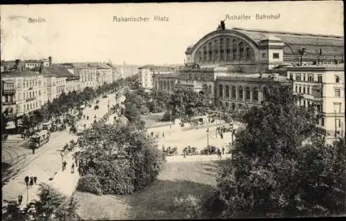 Ak Berlin Kreuzberg, Askanischer Platz, Anhalter Bahnhof, Tram