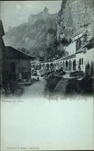 Mondschein Ak Sankt Peter Salzburg in Österreich, Friedhof