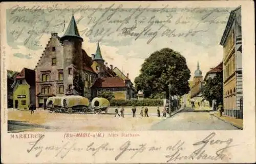 Ak Sainte Marie aux Mines Markirch Elsass Haut Rhin, Altes Rathaus, Planwagen