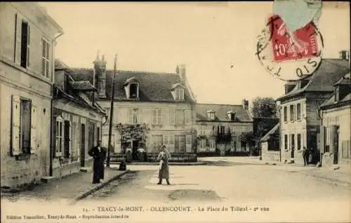 Ak Tracy le Mont Oise, Ollencourt, La Place du Tilleul