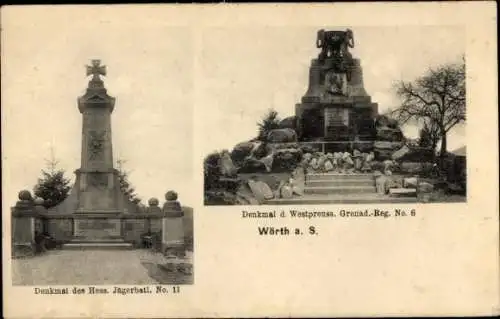 Ak Wœrth sur Sauer Woerth Wörth an der Sauer Elsass Bas Rhin, Denkmal des Hess. Jägerbatl. 11