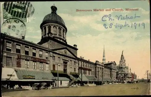 Ak Montreal Quebec Kanada, Bonsecours-Markt, Kirche