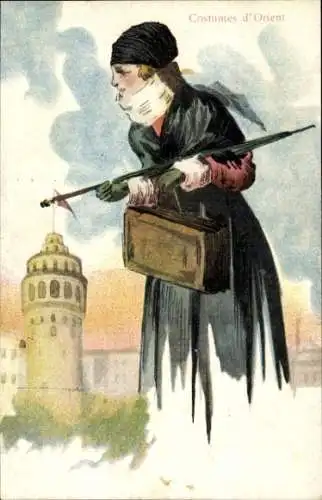 Ak Junge Frau in türkischer Tracht, Koffer