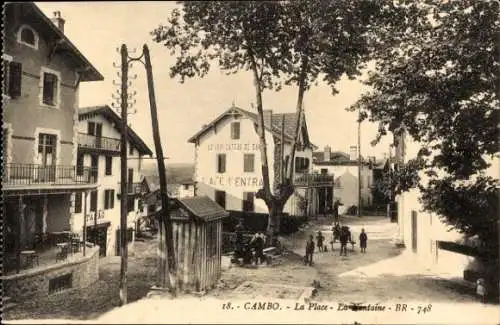 Ak Cambo les Bains Pyrénées Atlantiques, Place, La Fontaine