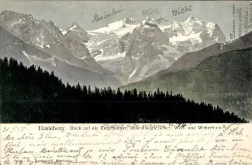 Ak Kanton Bern, Berner Oberland, Wetterhorn, Hasleberg, Engelhörner, Rosenlaugletscher