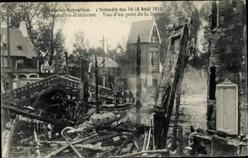Ak Brüssel Brüssel, Weltausstellung 1910, Der Brand, August 1910, Brandkatastrophe