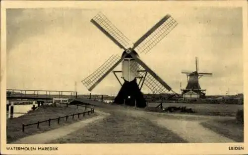 Ak Leiden Südholland Niederlande, Wassermühle Maredijk, Windmühle
