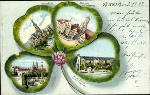Kleeblatt Litho Stuttgart in Württemberg, Neues Schloss, Marktplatz, Johanneskirche