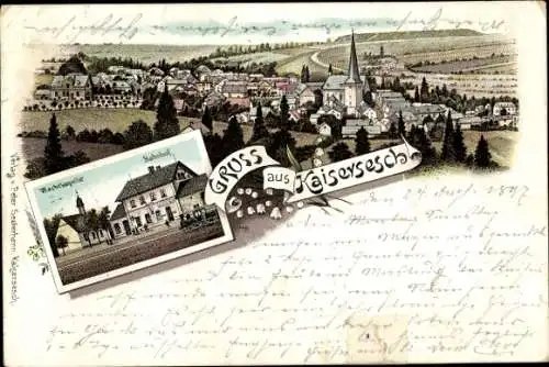 Litho Kaisersesch in der Eifel, Gesamtansicht, Bahnhof, Wachtkapelle