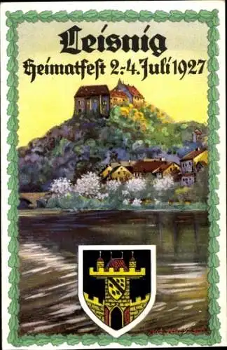 Wappen Künstler Ak Hertzsch, R., Leisnig in Sachsen, Heimatspiele 2.-4.Juli 1927