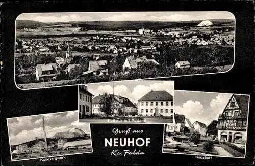 Ak Neuhof in Hessen, Rathaus und Postamt, Kali Bergwerk, Neustadt, Panorama