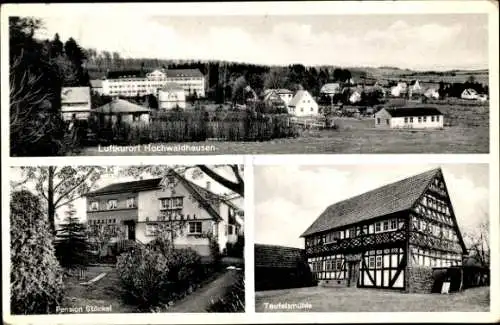 Ak Hochwaldhausen Grebenhain Hessen, Panorama, Teufelsmühle, Pension Stöckel