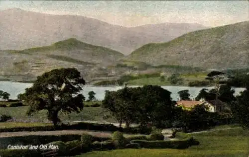 Ak Coniston Cumbria England, Gesamtansicht, Alter Mann