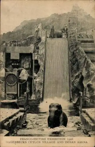 Ak Französisch-Britische Ausstellung 1908, Hagenbecks-Ceylon-Village und Indian-Arena