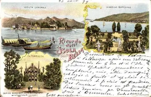 Litho Isola Bella Lago Maggiore Piemonte, Giardino Borromeo, Terrazza, Gesamtansicht