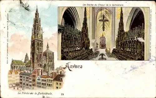 Ak Litho Antwerpen Antwerpen Flandern, Der Turm der Kathedrale, Das Chorgestühl