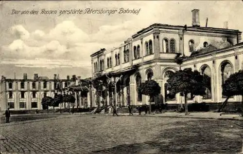 Ak Warszawa Warschau Polen, Bahnhof, Kriegszerstörungen, I. WK