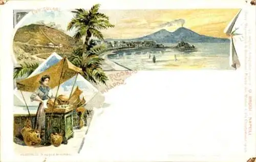 Litho Napoli Neapel Campania, Funicolare, Vesuvio, Venditrice d'Acque Minerali